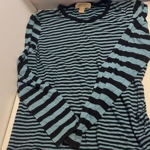 Michael Kors Black and Blue Striped Long Sleeve Top